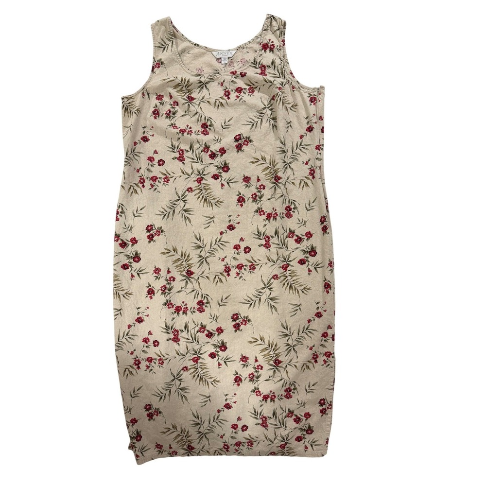 Y2K Casual Corner Annex Woman Beige Floral Linen Blend Sleeveless Dress 24W